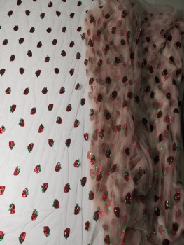 Strawberry Sequin Embroidery Fabrics